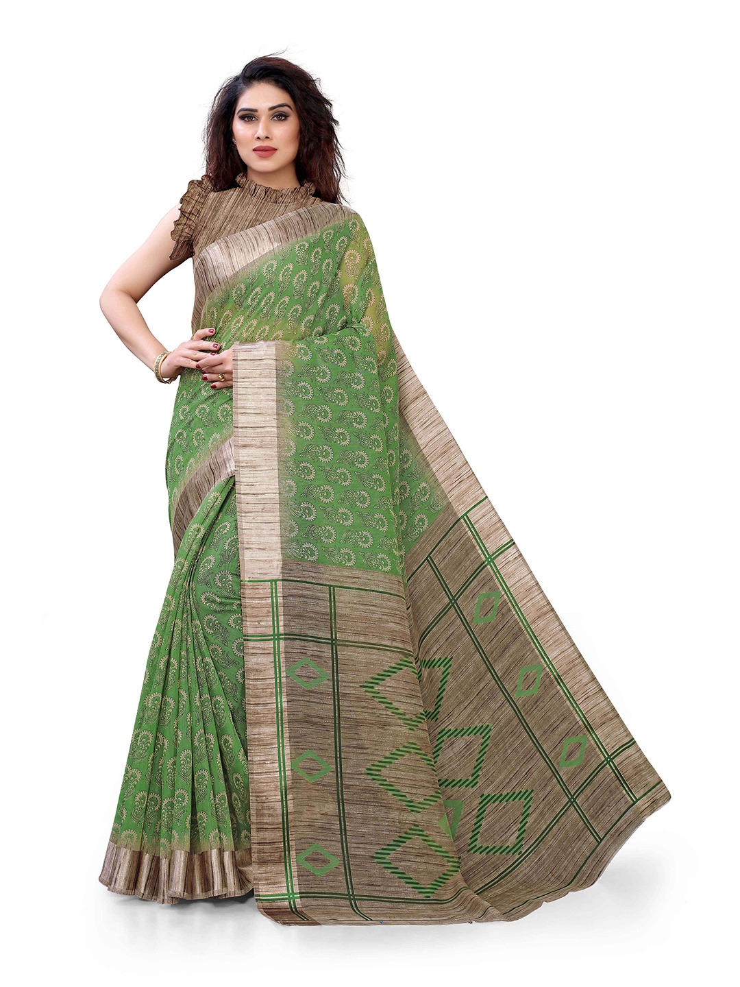 

KALINI Green & Beige Floral Printed Saree