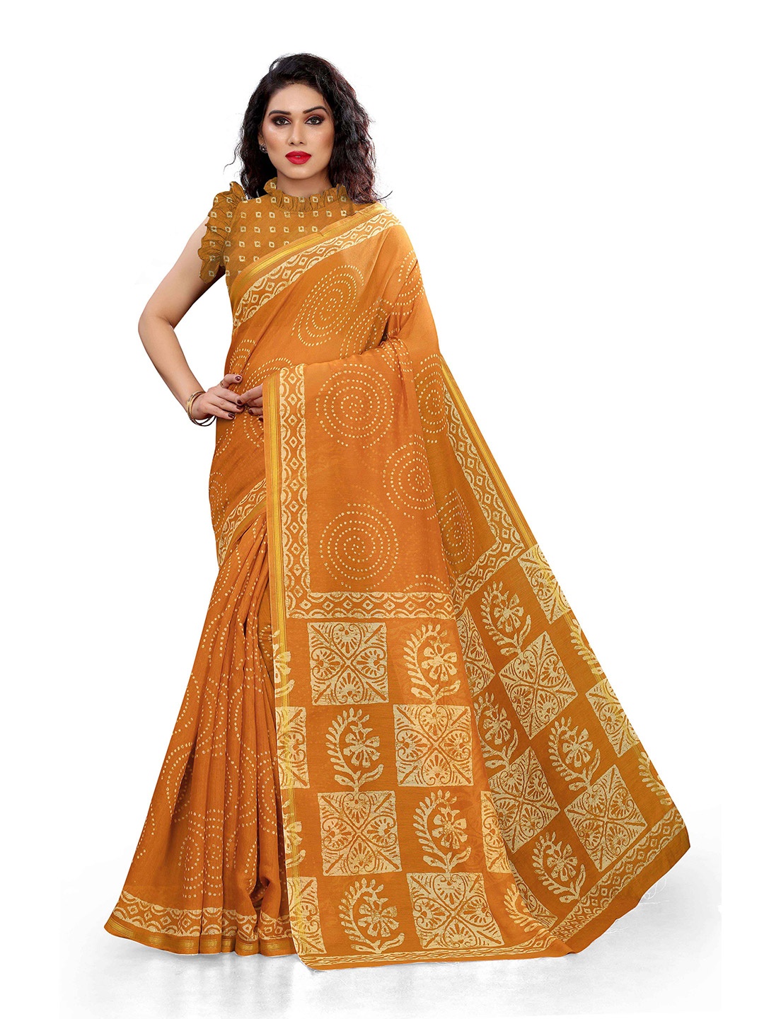 

KALINI Mustard & Beige Printed Saree