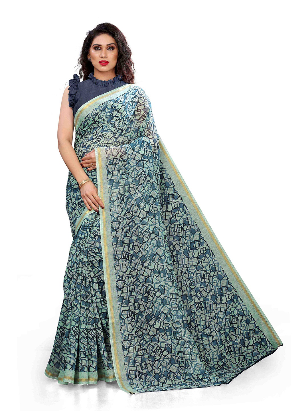 

KALINI Blue & Green Printed Saree