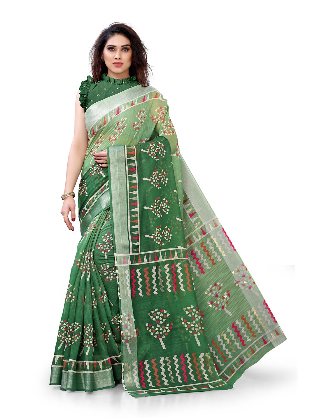 

KALINI Green & Pink Printed Saree