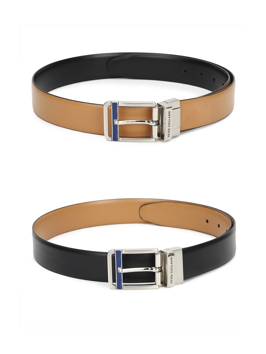 

Peter England Men Black & Beige Solid Reversible Belt