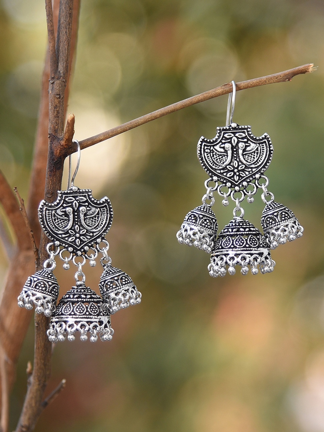 

FIROZA Silver-Toned Contemporary Jhumkas Earrings