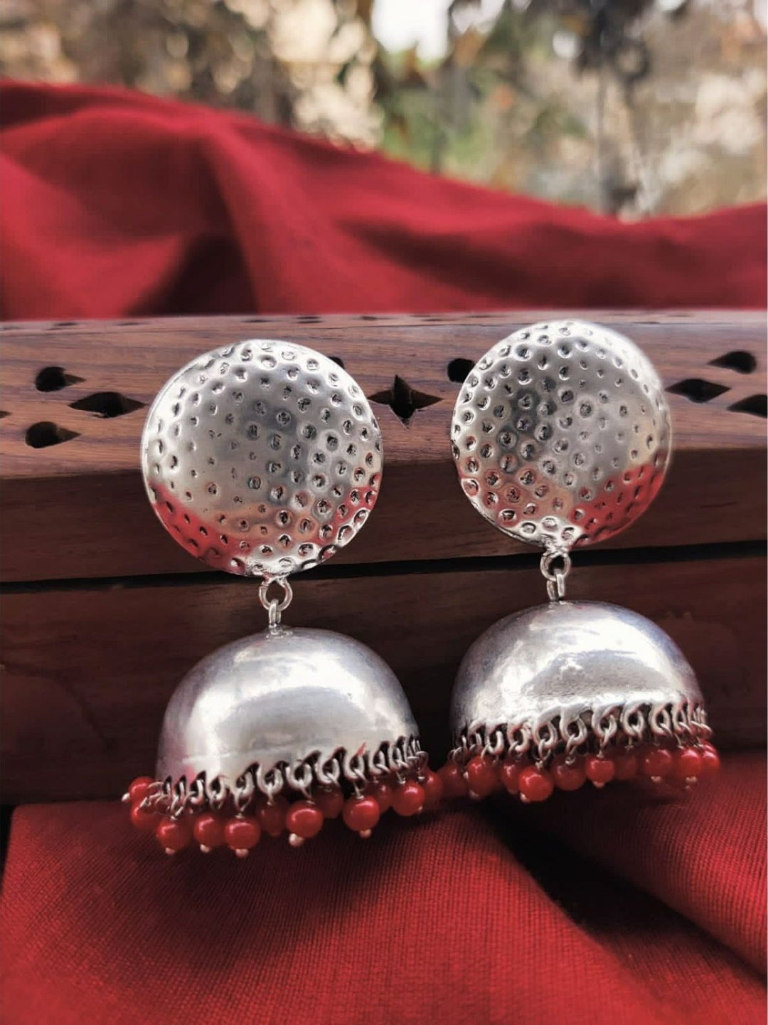 

FIROZA Silver-Toned Contemporary Jhumkas Earrings