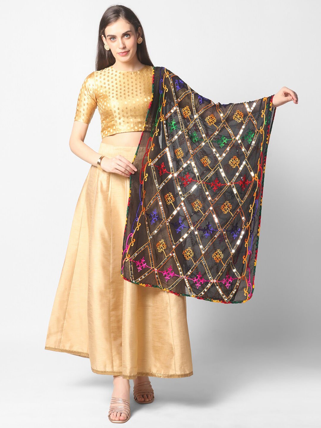 

Dupatta Bazaar Black & Pink Ethnic Motifs Embroidered Dupatta with Sequinned Details