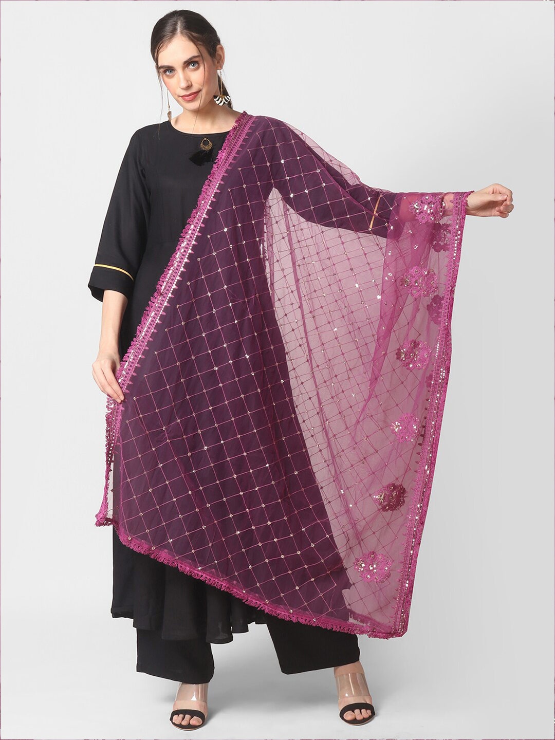 

Dupatta Bazaar Burgundy Ethnic Motifs Embroidered Dupatta with Sequinned Details