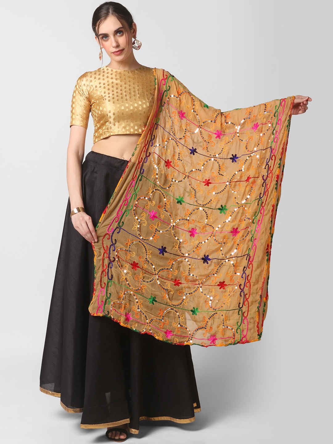 

Dupatta Bazaar Beige & Magenta Embroidered Dupatta with Sequined Detail