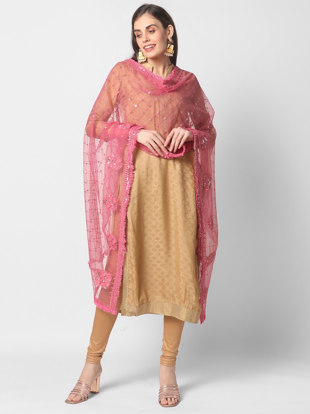 

Dupatta Bazaar Rose & Silver Embroidered Dupatta with Sequined Detail