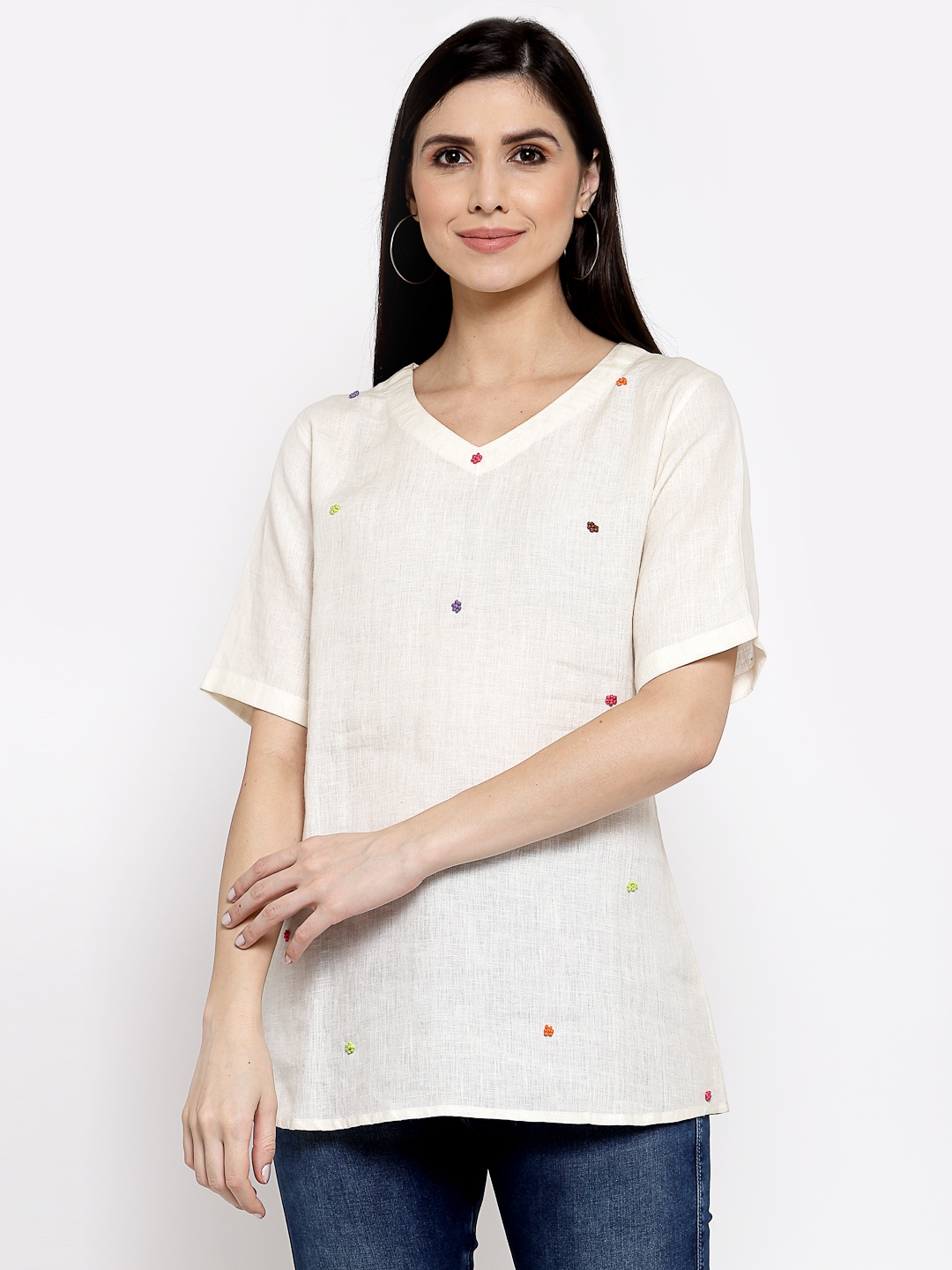 

DART STUDIO Off White Linen Regular Top