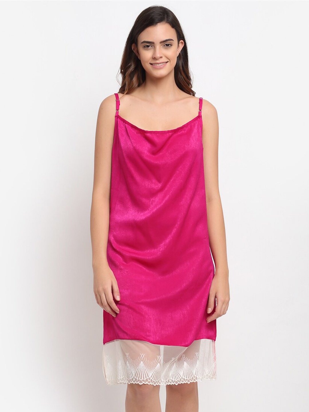 

EROTISSCH Women Pink Lace Detailed Satin Nightdress AINW-26F