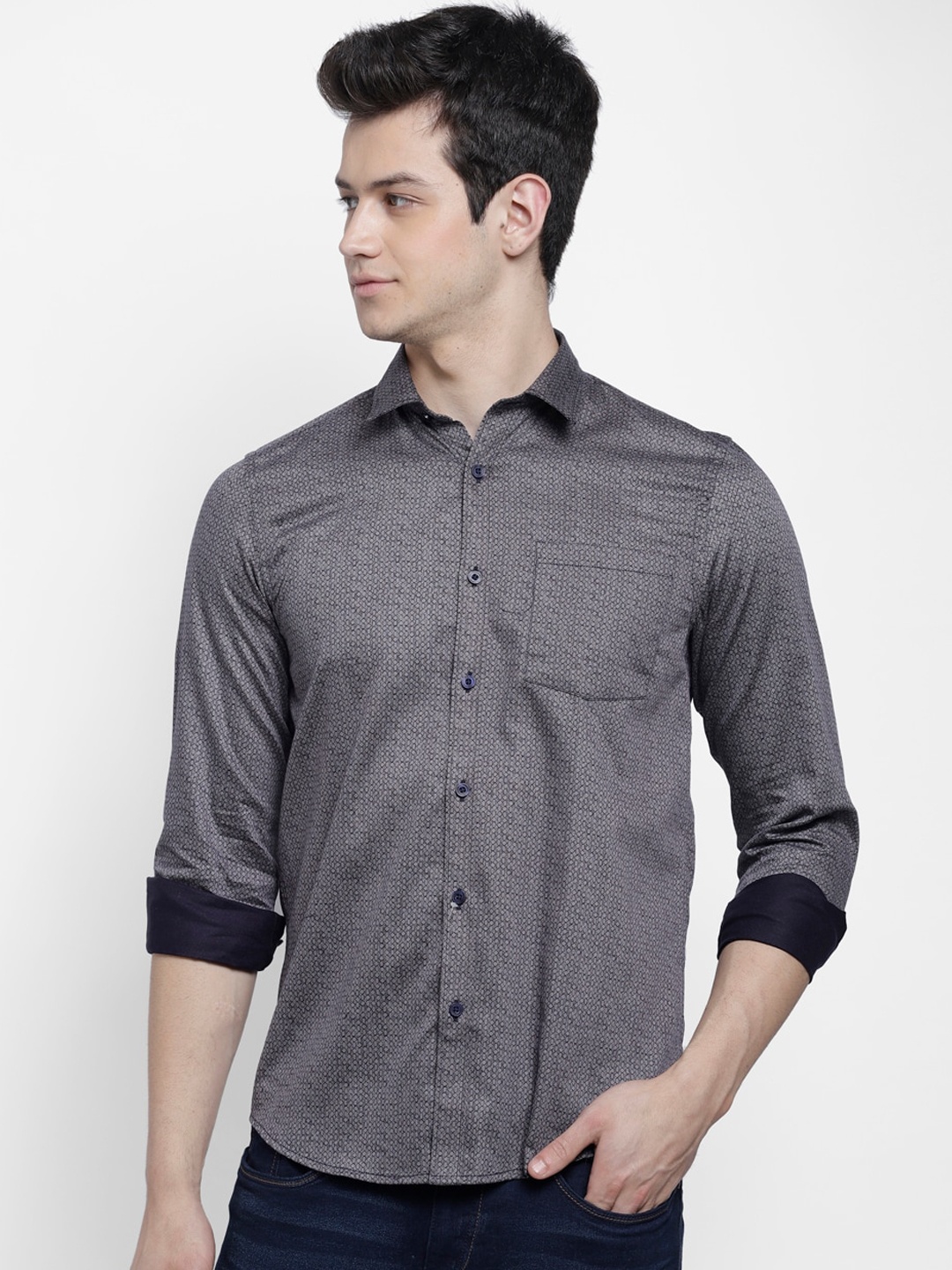

cape canary Men Charcoal Opaque Printed Casual Shirt