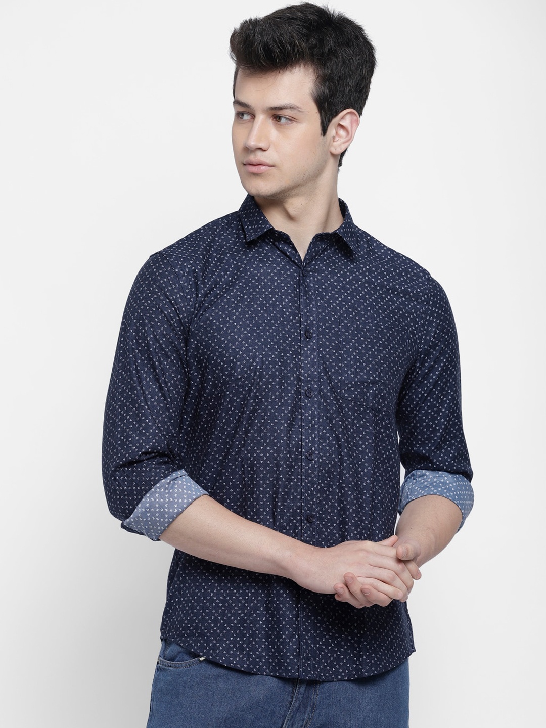 

cape canary Men Navy Blue Printed Casual Shirt