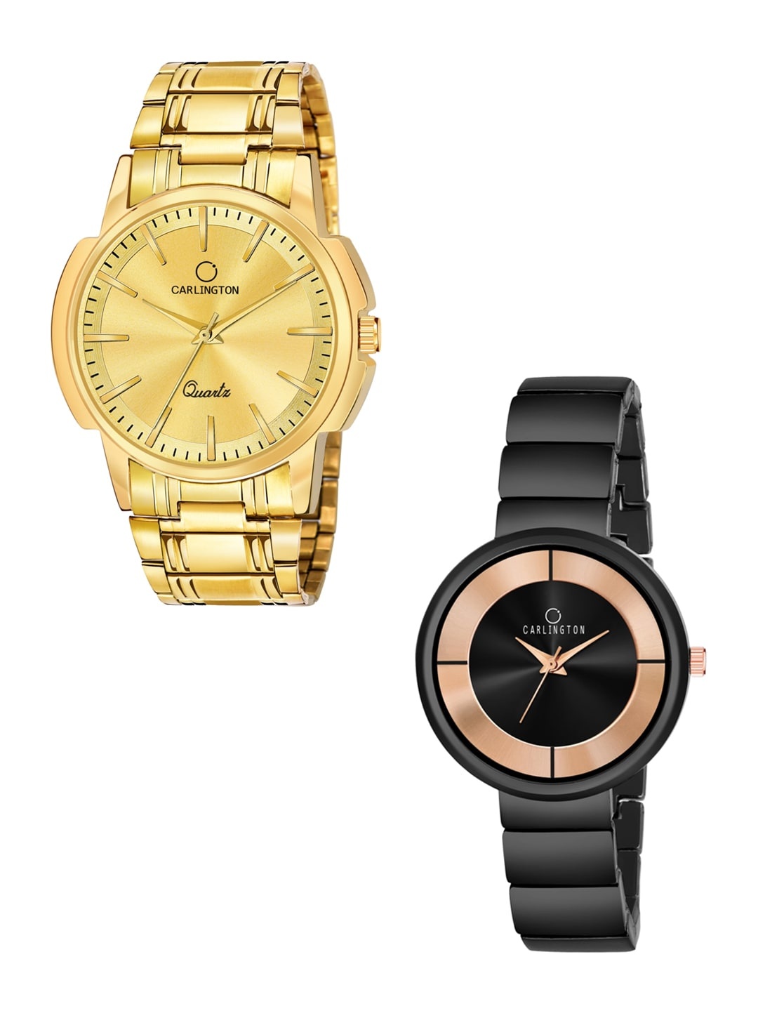 

CARLINGTON Unisex Set of 2 Analogue Watch - Combo CT-6110GG and 114 Black, Gold