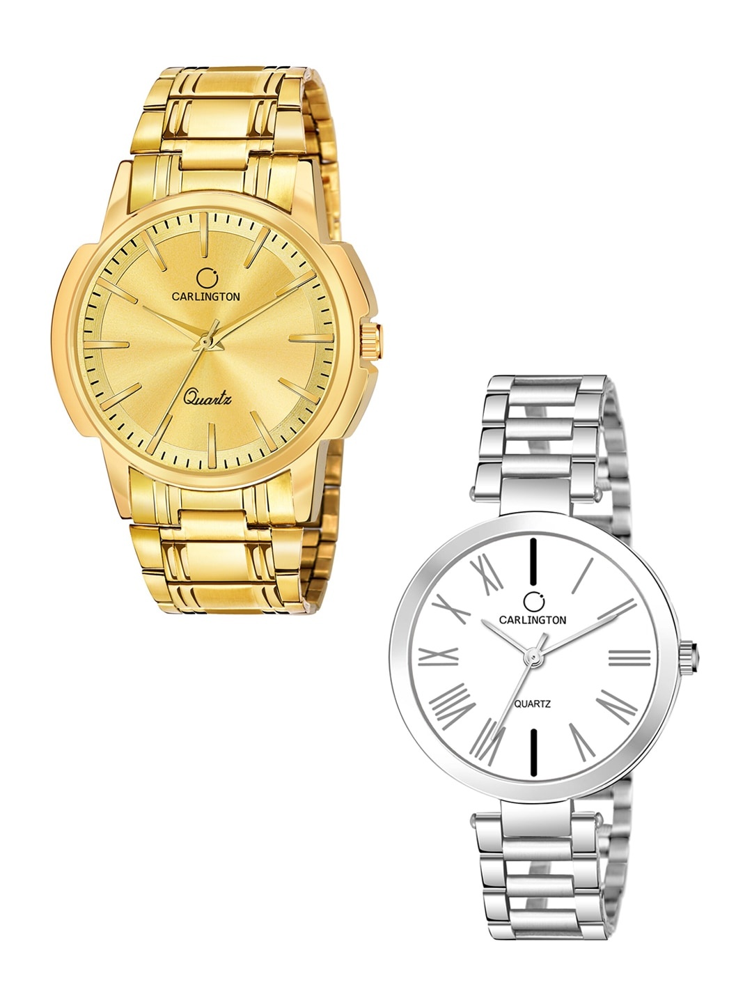 

CARLINGTON Unisex Pack of 2 Analogue Watches Combo CT-6110GG and 112 Silver, Gold