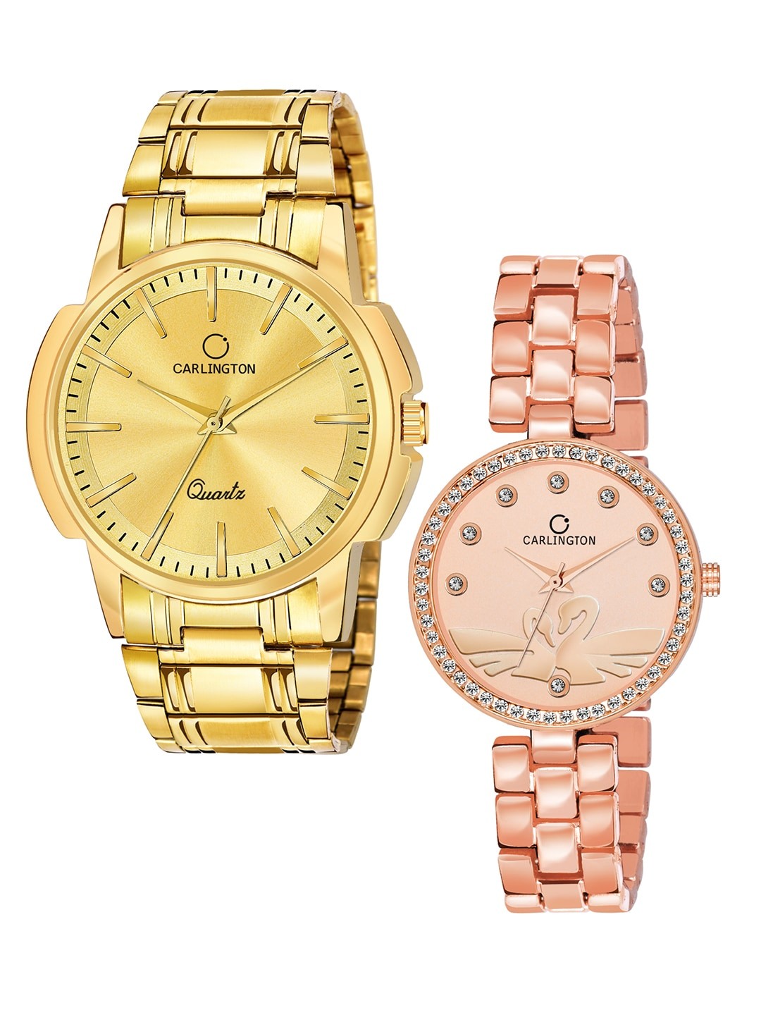 

CARLINGTON Unisex Set of 2 Analogue Watch - Combo CT-6110GG and Duck RoseGold, Gold