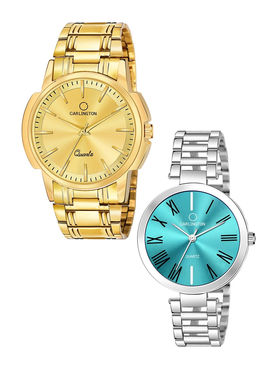 

CARLINGTON Unisex Set of 2 Analogue Watch - Combo CT-6110GG and 112 Pastel, Gold
