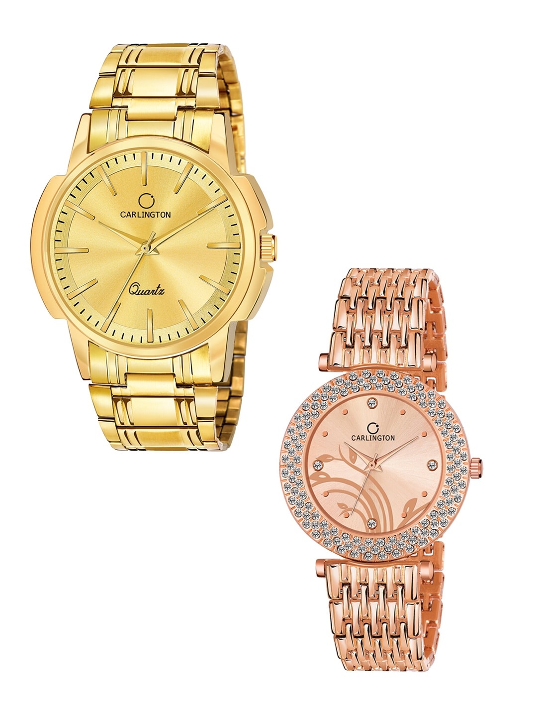 

CARLINGTON Unisex Pack of 2 Analogue Watches Combo CT-6110GG and 105 RoseGold, Gold