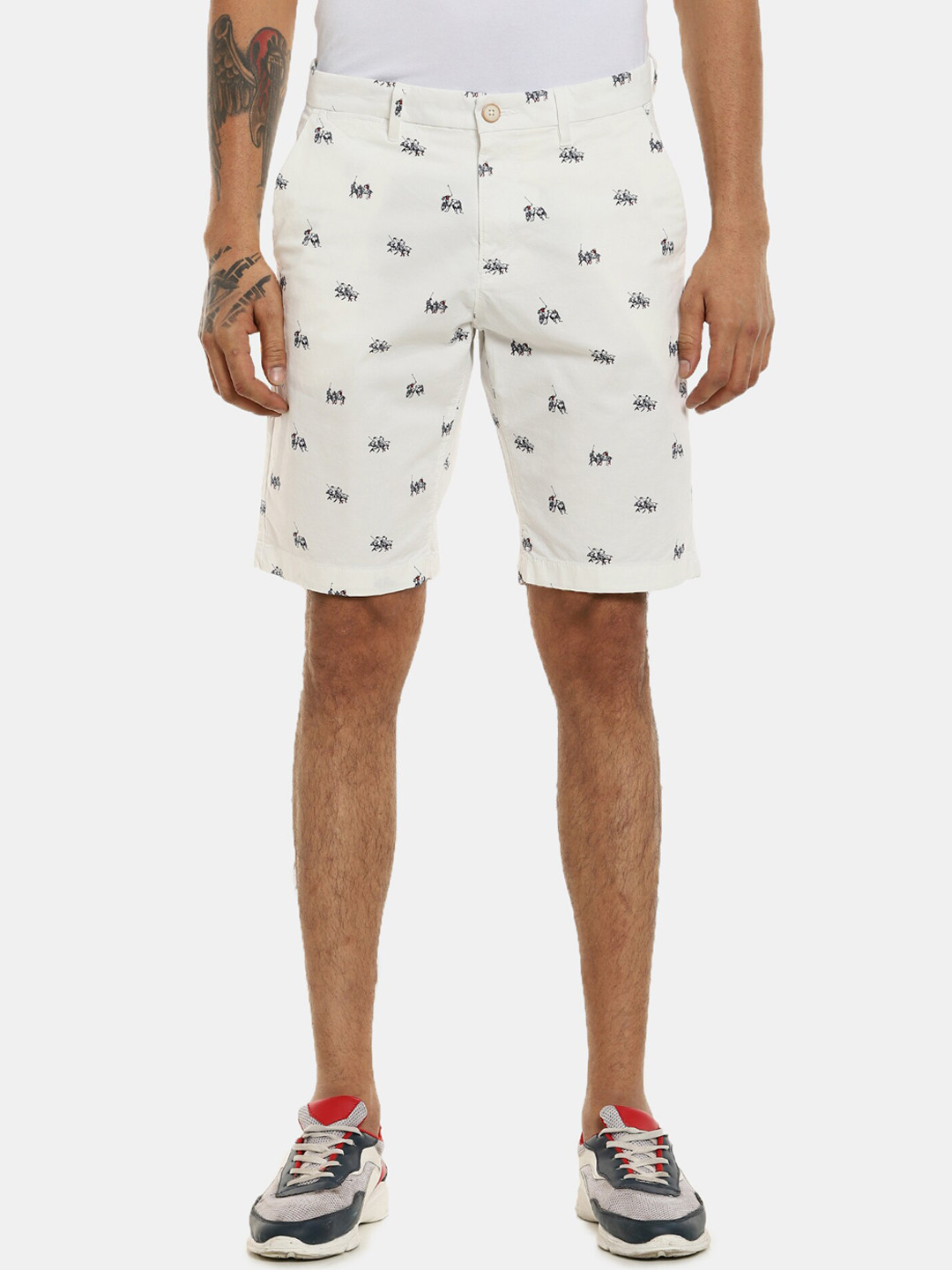 

U S Polo Assn Men White Printed Mid-Rise Regular Shorts