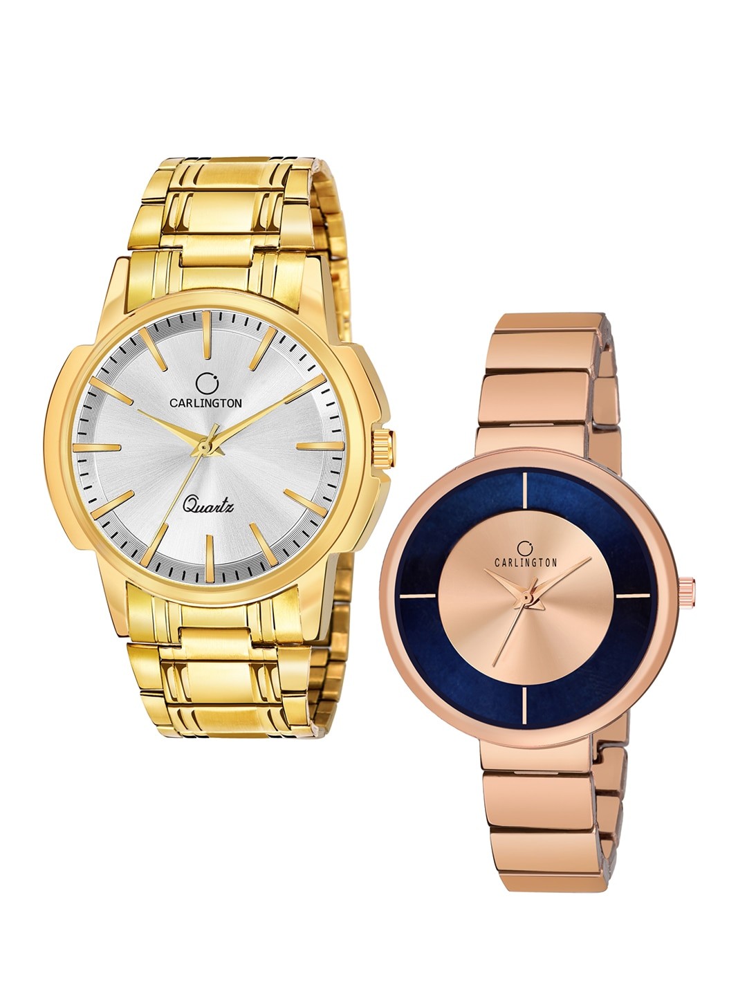 

CARLINGTON Unisex Set of 2 Analogue Watch - Combo CT-6110GS and 114 RoseGold, Gold