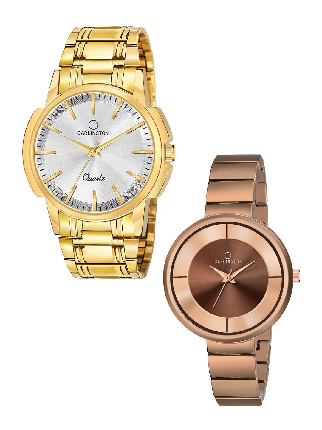 

CARLINGTON Unisex Set of 2 Analogue Watch - Combo CT-6110GS and 114 Brown, Gold