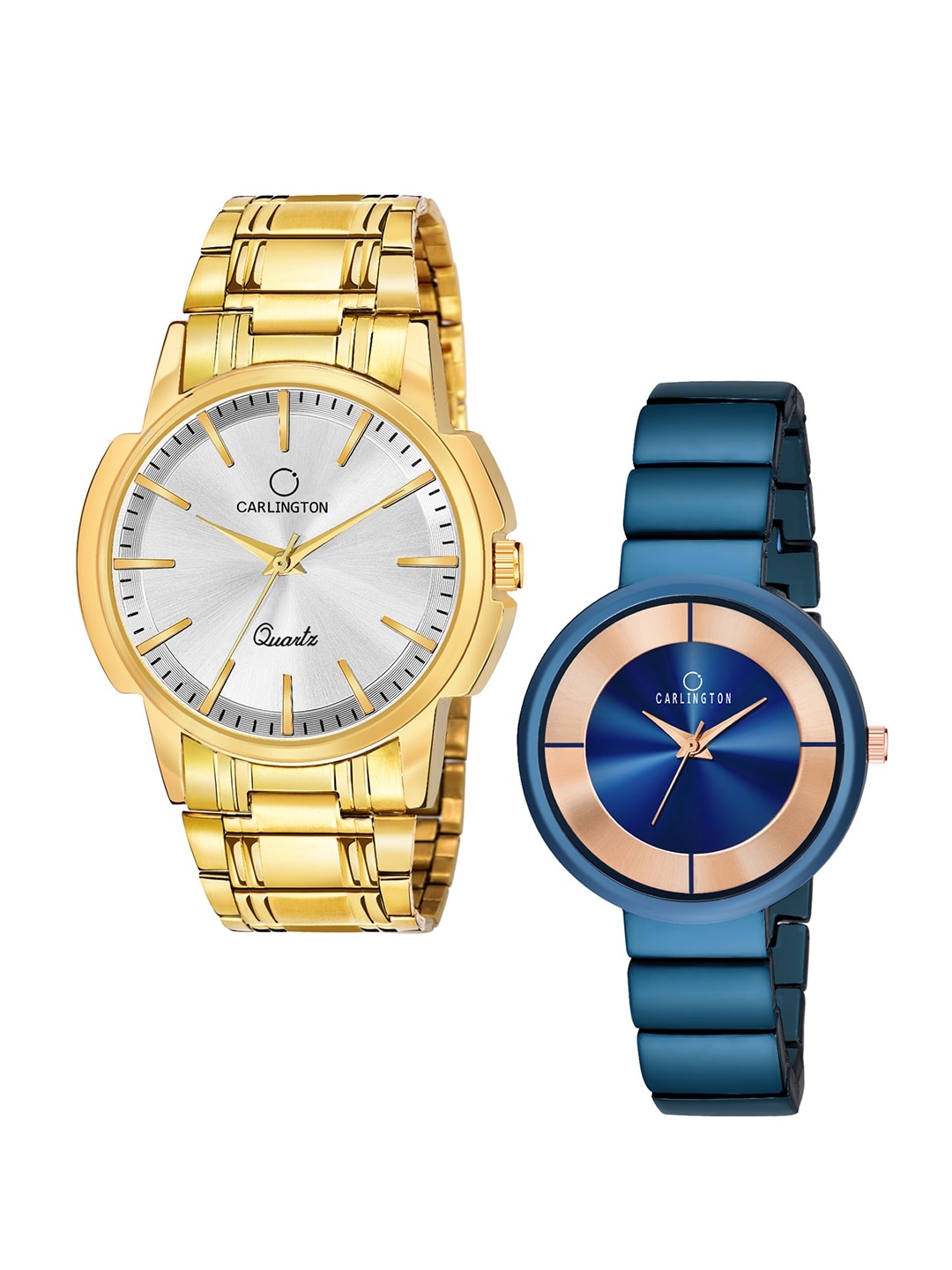 

CARLINGTON Unisex Set of 2 Analogue Watch - Combo CT-6110GS and 114 Blue, Gold