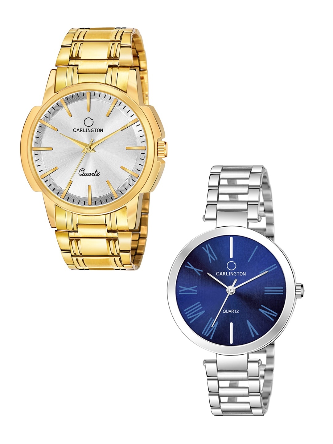 

CARLINGTON Unisex Pack of 2 Analogue Watches Combo CT-6110GS and 112 Blue, Silver