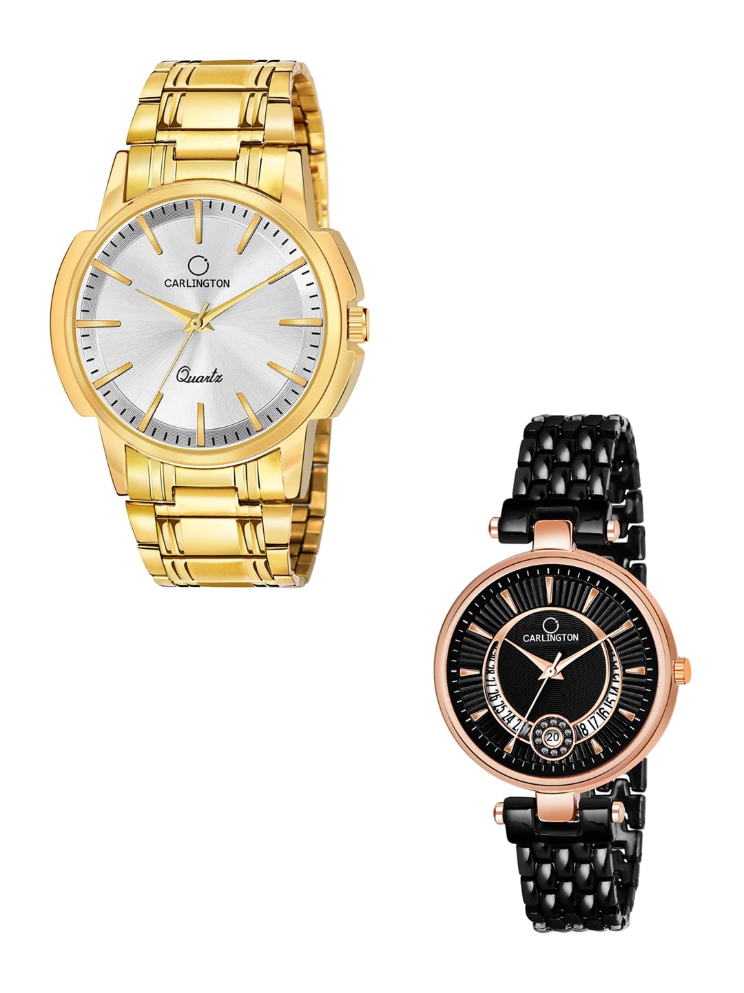 

CARLINGTON Unisex Pack of 2 Analogue Watches Combo CT-6110GS and Bella Black, Silver