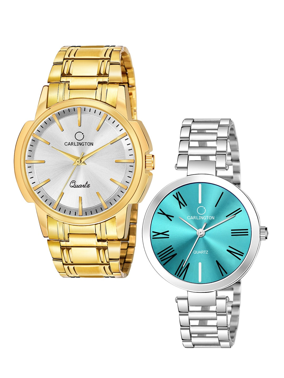 

CARLINGTON Unisex Set of 2 Analogue Watch - Combo CT-6110GS and 112 Pastel, Silver