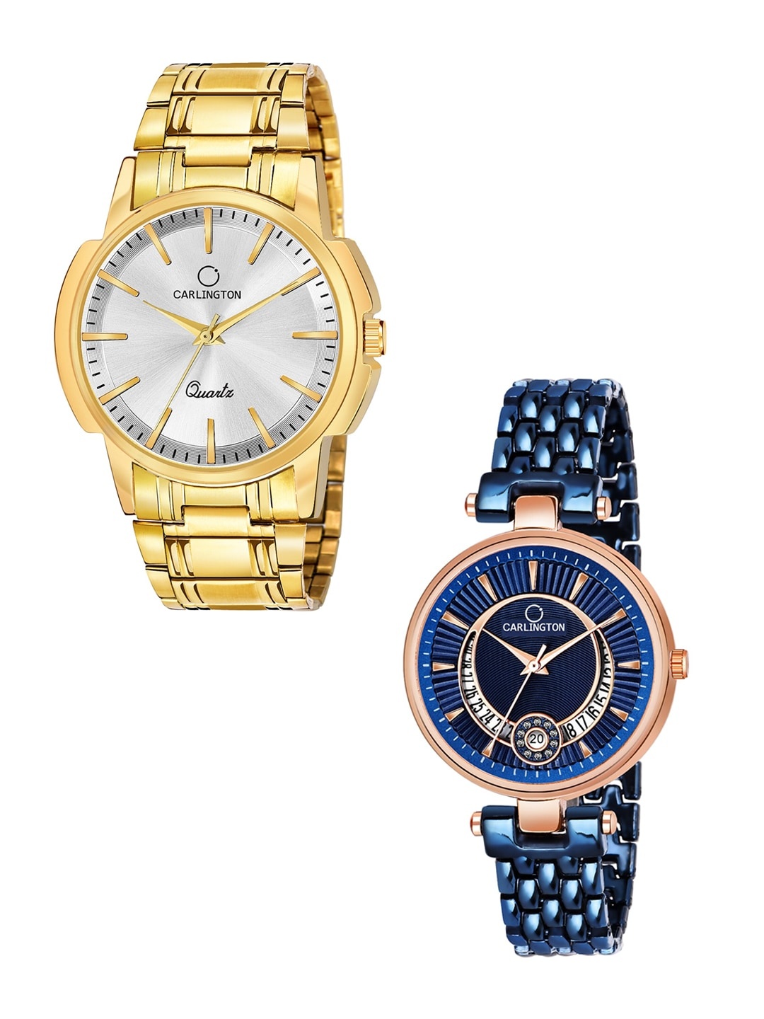 

CARLINGTON Unisex Set of 2 Analogue Watch - Combo CT-6110GS and Bella Blue, Gold