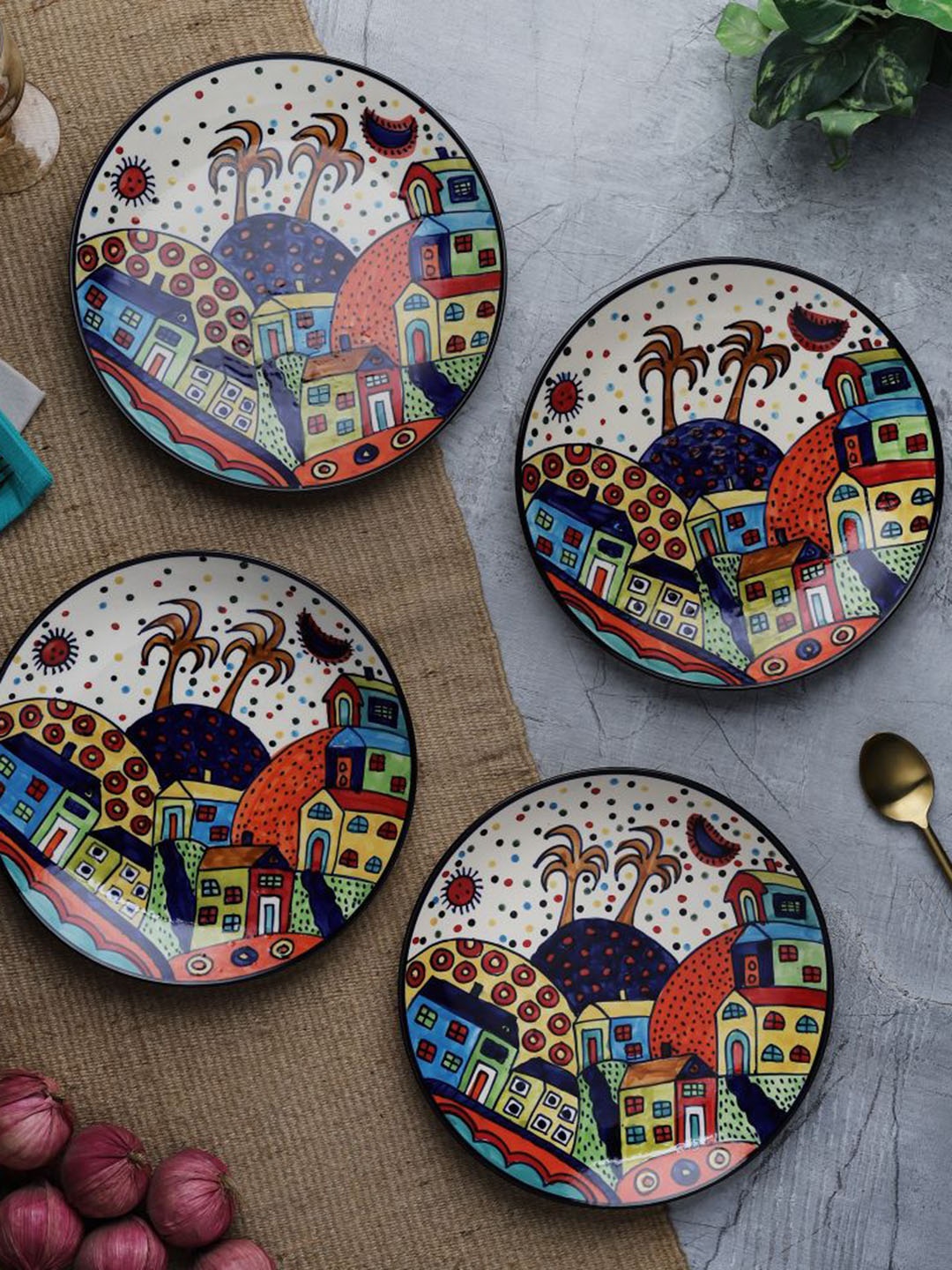 

The Decor Mart Multicoloured 4 Pieces Printed Ceramic Glossy Plates, Multi