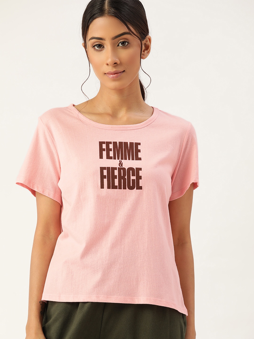 

ETC Women Pink & Maroon Typography Print Round Neck Lounge T-shirt