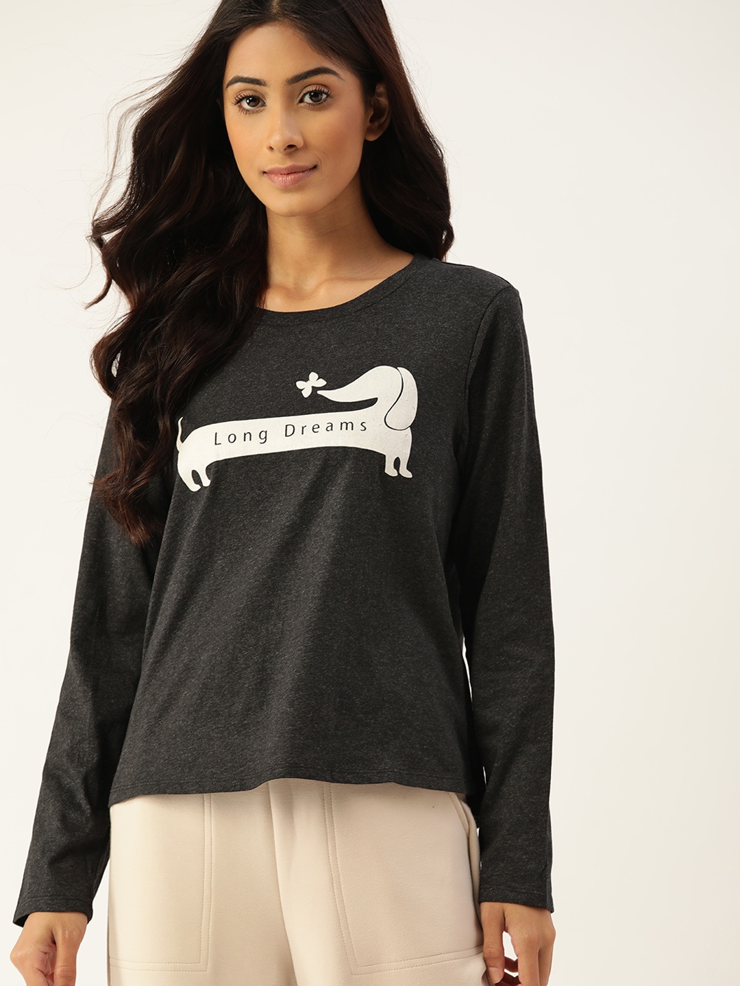 

ETC Women Charcoal Grey Printed Lounge T-Shirt