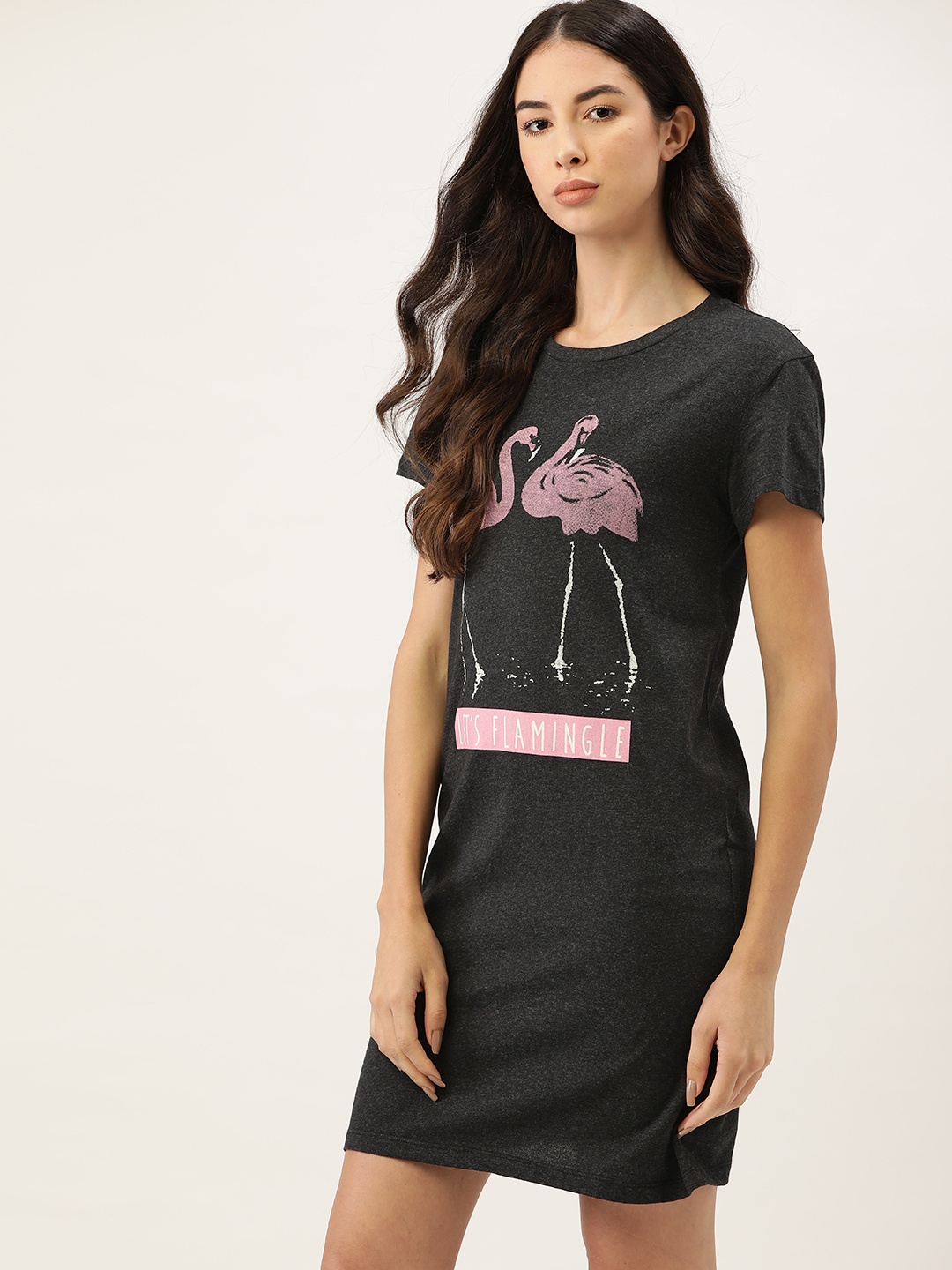 

ETC Women Charcoal Grey Printed Nightdress