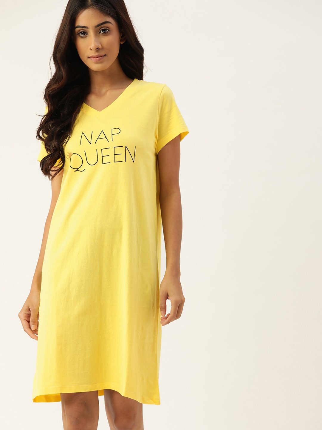 

ETC Yellow Pure Cotton Printed T-Shirt Nightdress
