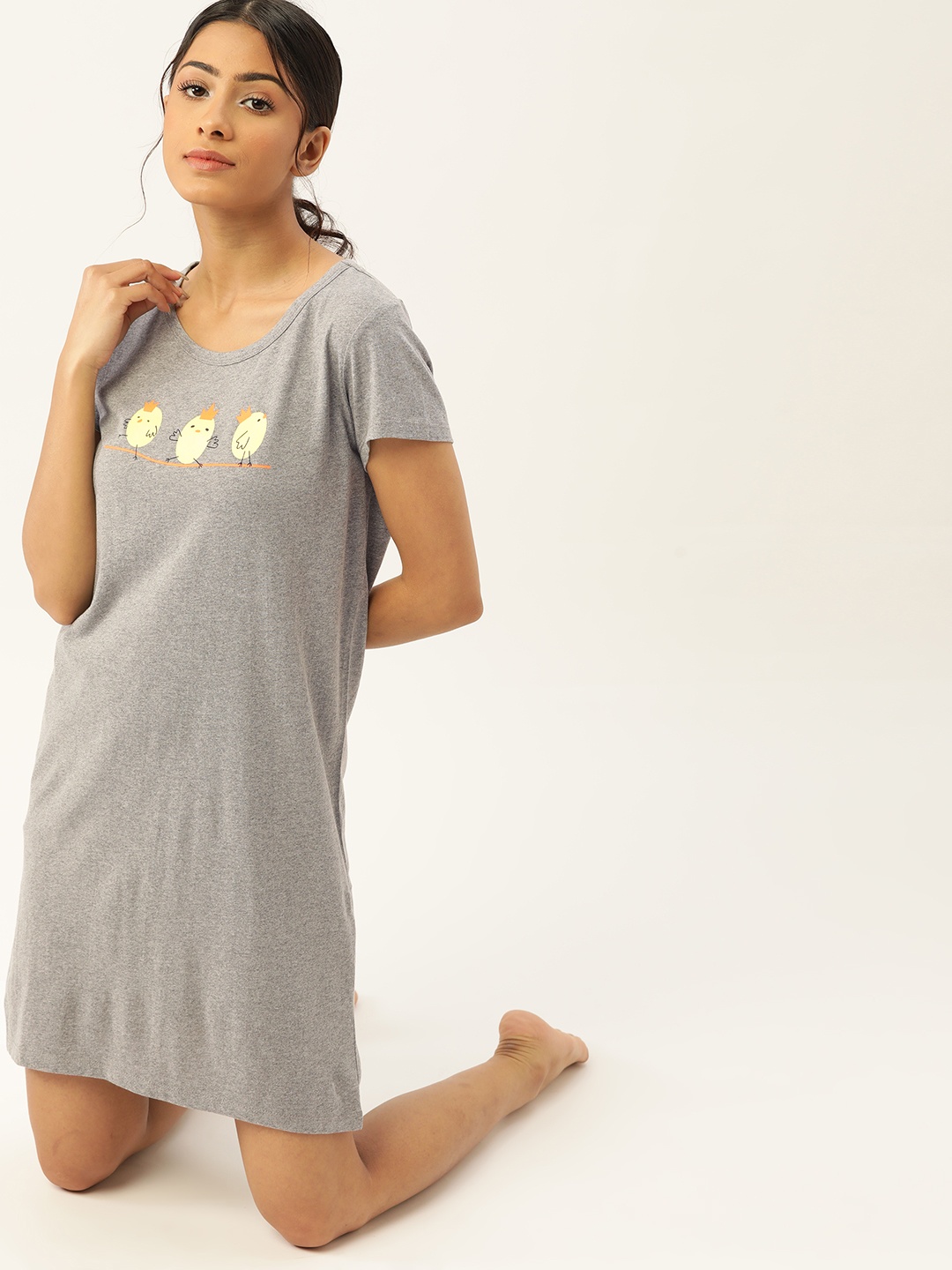 

ETC Grey Melange Printed Nightdress