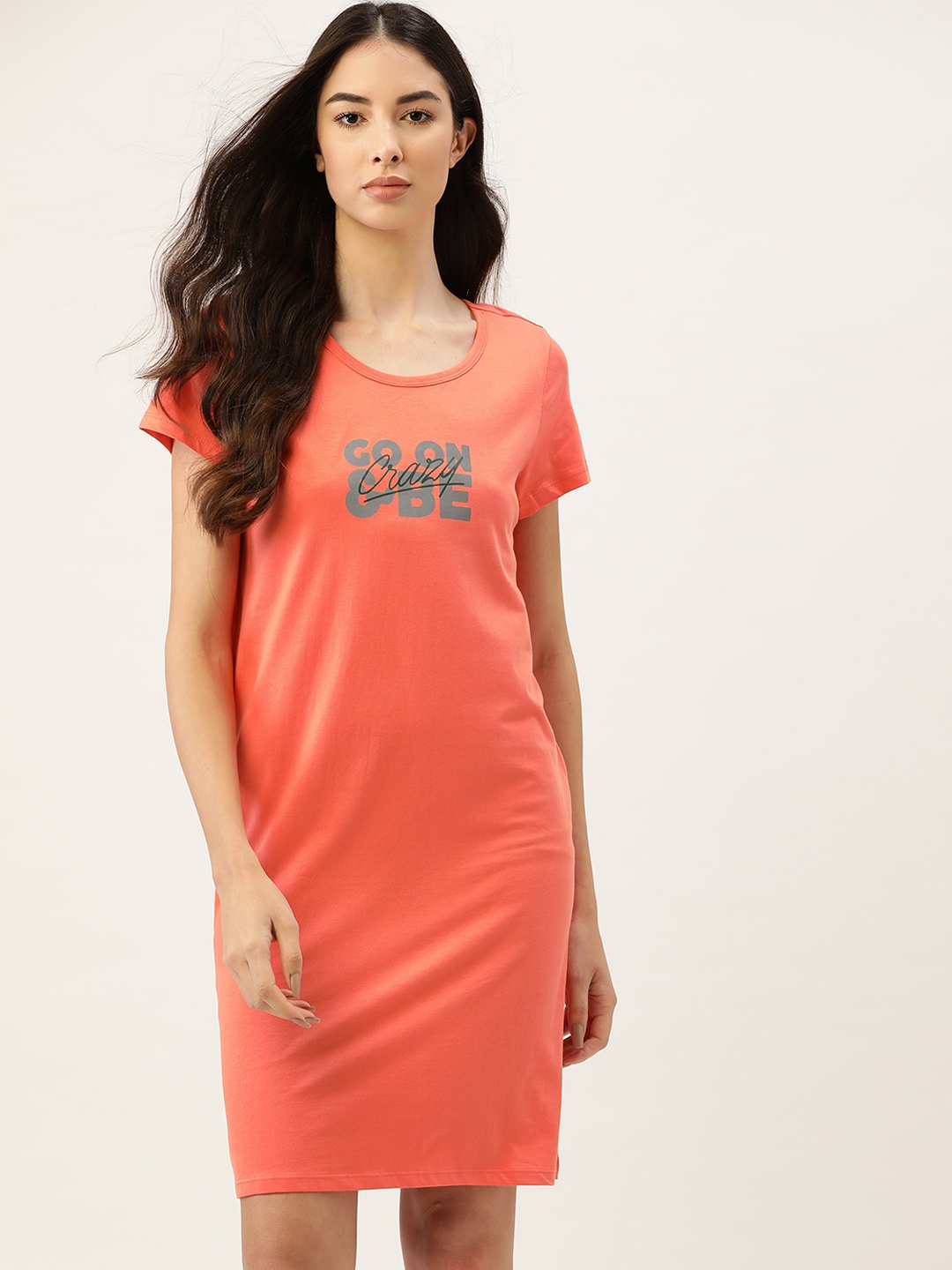 

ETC Women Coral Orange Printed Detail Nightdress