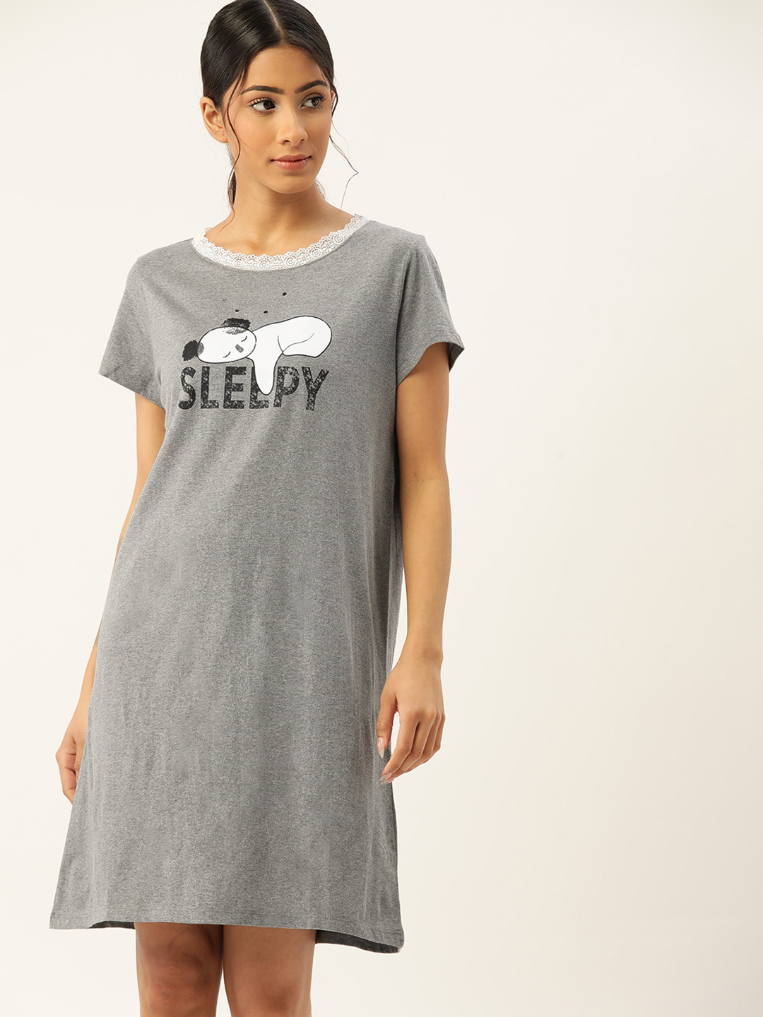 

ETC Grey Melange Printed Nightdress
