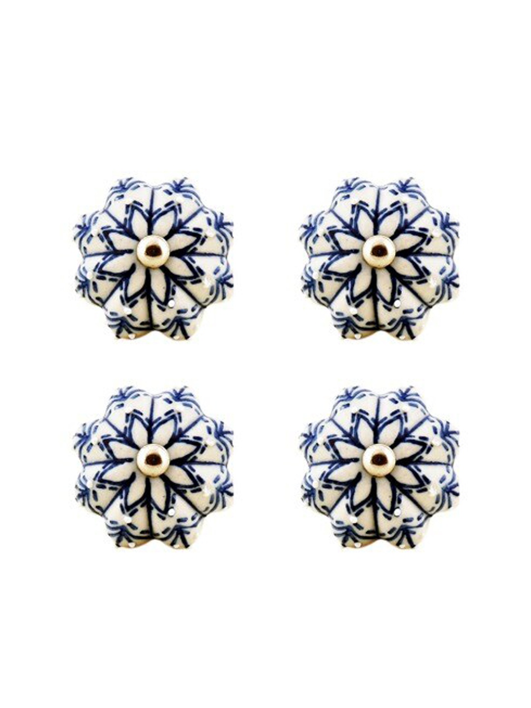 

The Decor Mart Set Of 4 White & Blue Ceramic Decorative Knobs