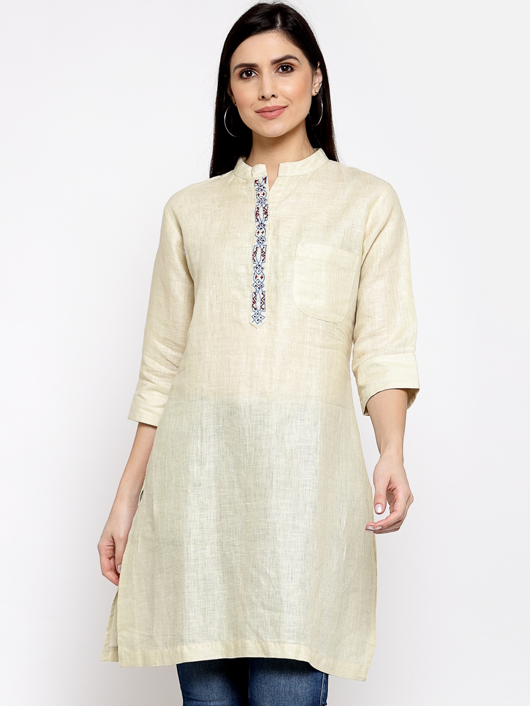 

DART STUDIO Off White Embroidered Thread Work Linen Thread Work Kurti