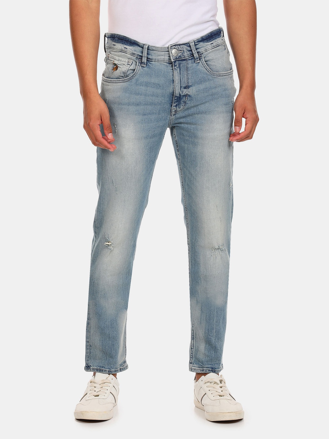 

U.S. Polo Assn. Denim Co. Men Blue Slim Fit Mildly Distressed Heavy Fade Jeans