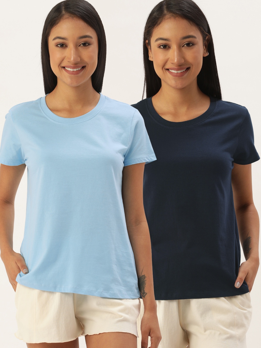 

ETC Women Pack of 2 Solid Lounge T-shirts, Blue