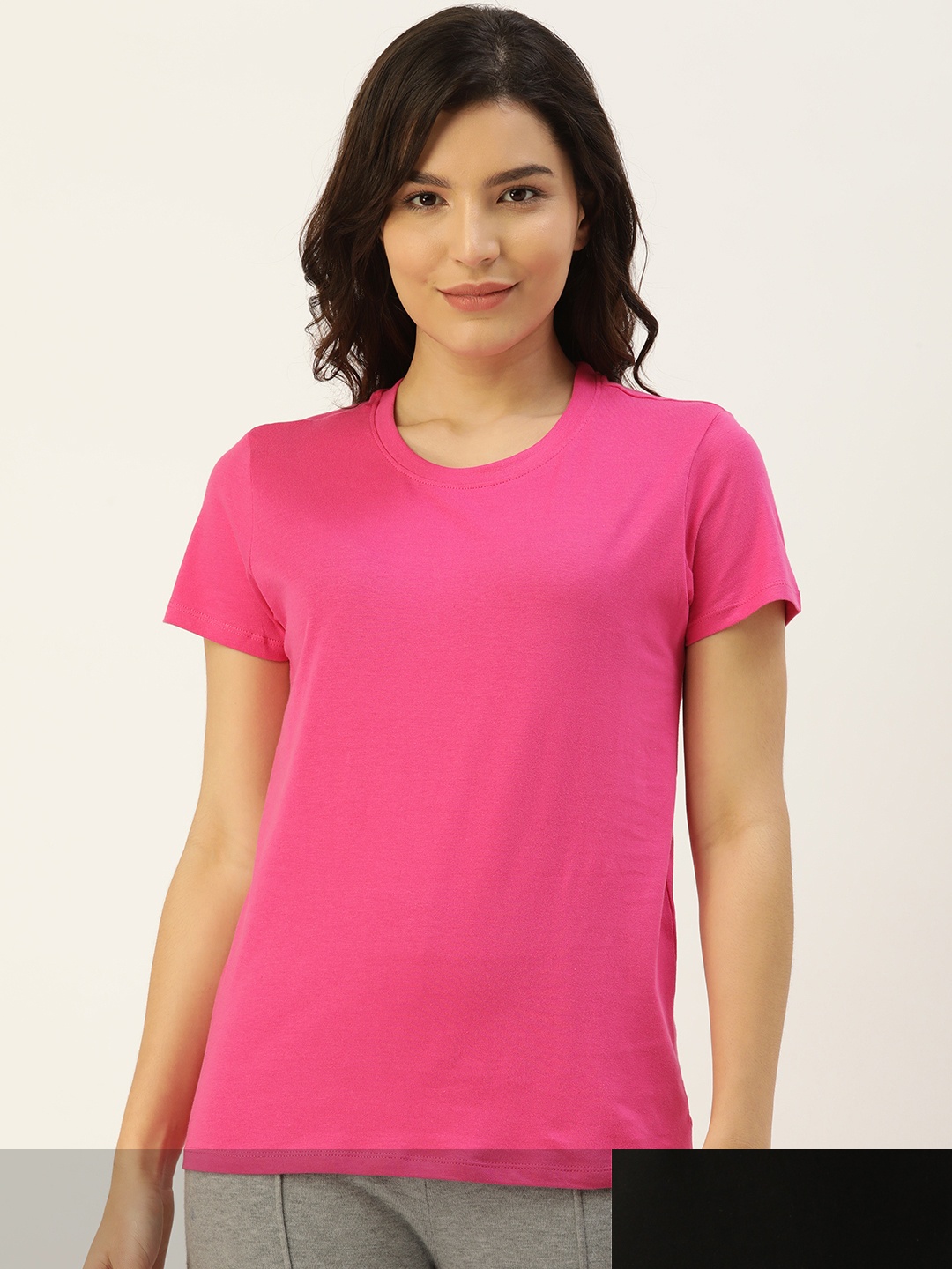 

ETC Women Set of 2 Solid Lounge Pure Cotton T-shirt, Black