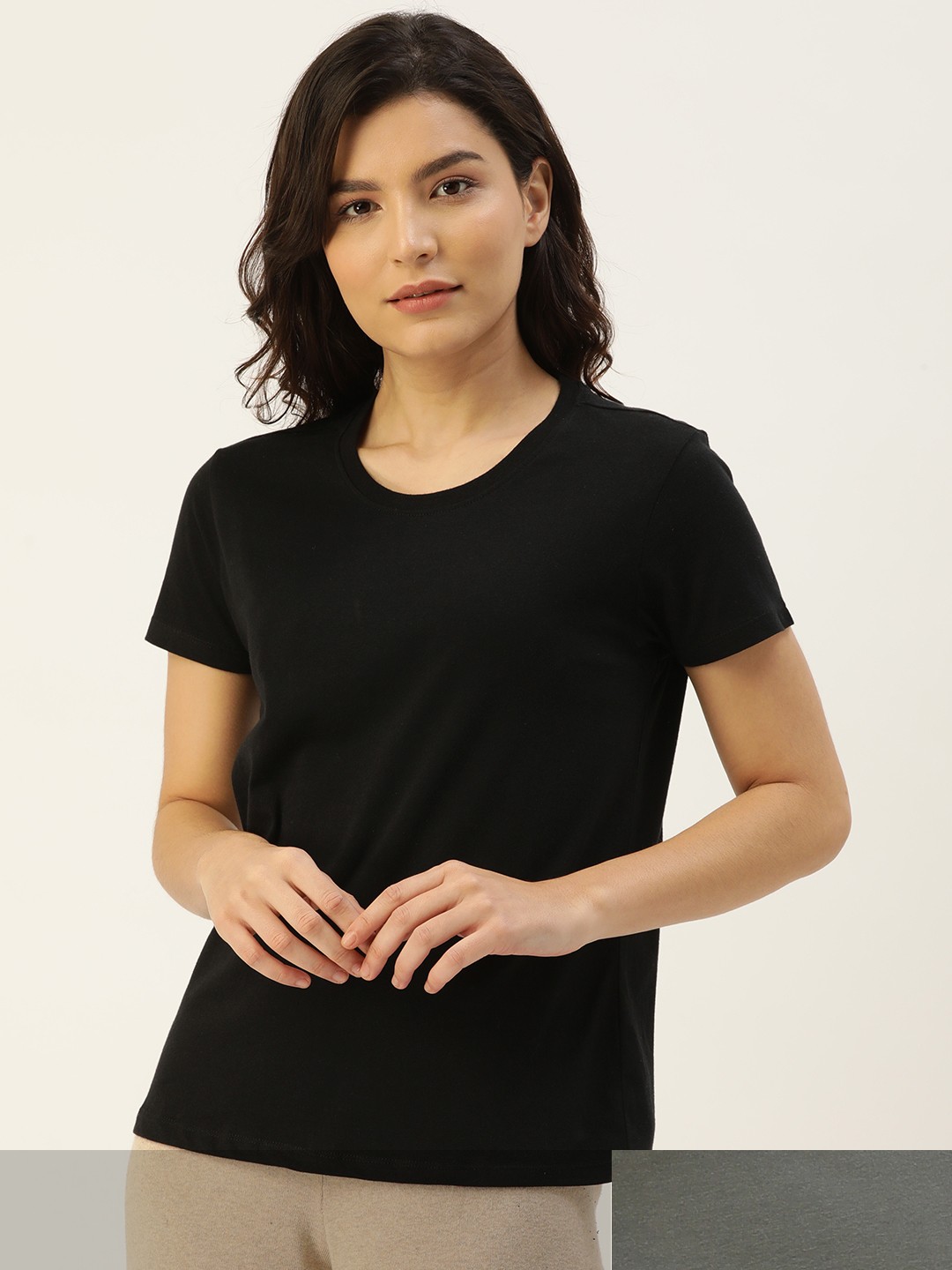 

ETC Women Set of 2 Solid Lounge Pure Cotton T-shirt, Black