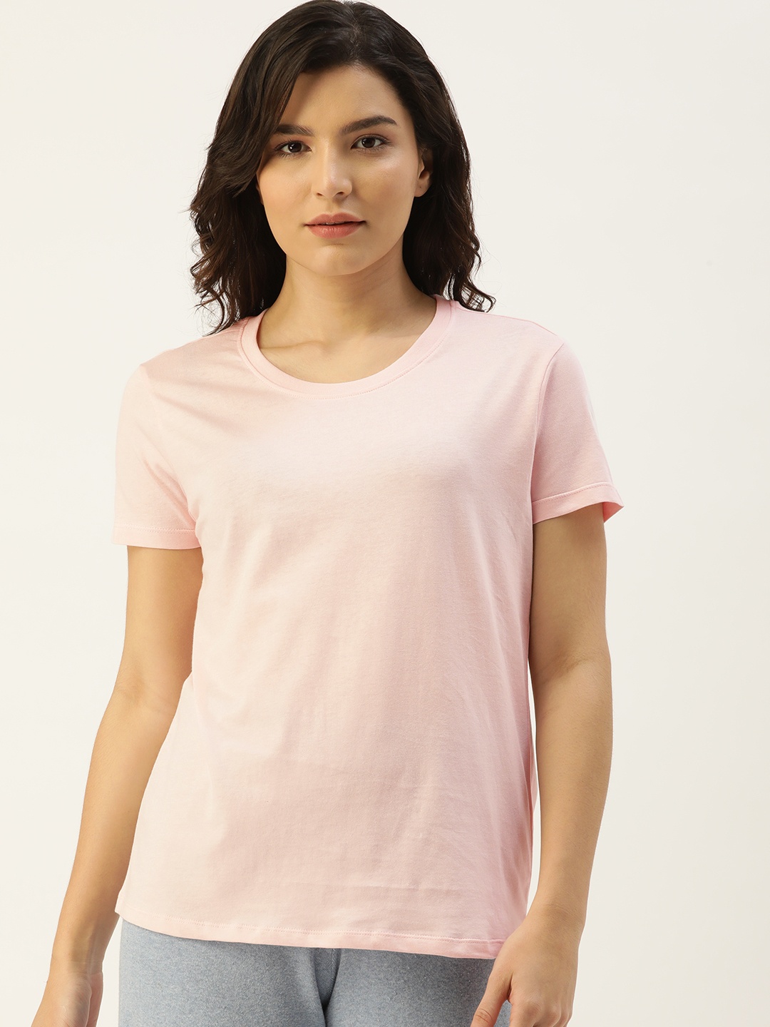 

ETC Women Set of 2 Solid Lounge Pure Cotton T-shirt, Grey
