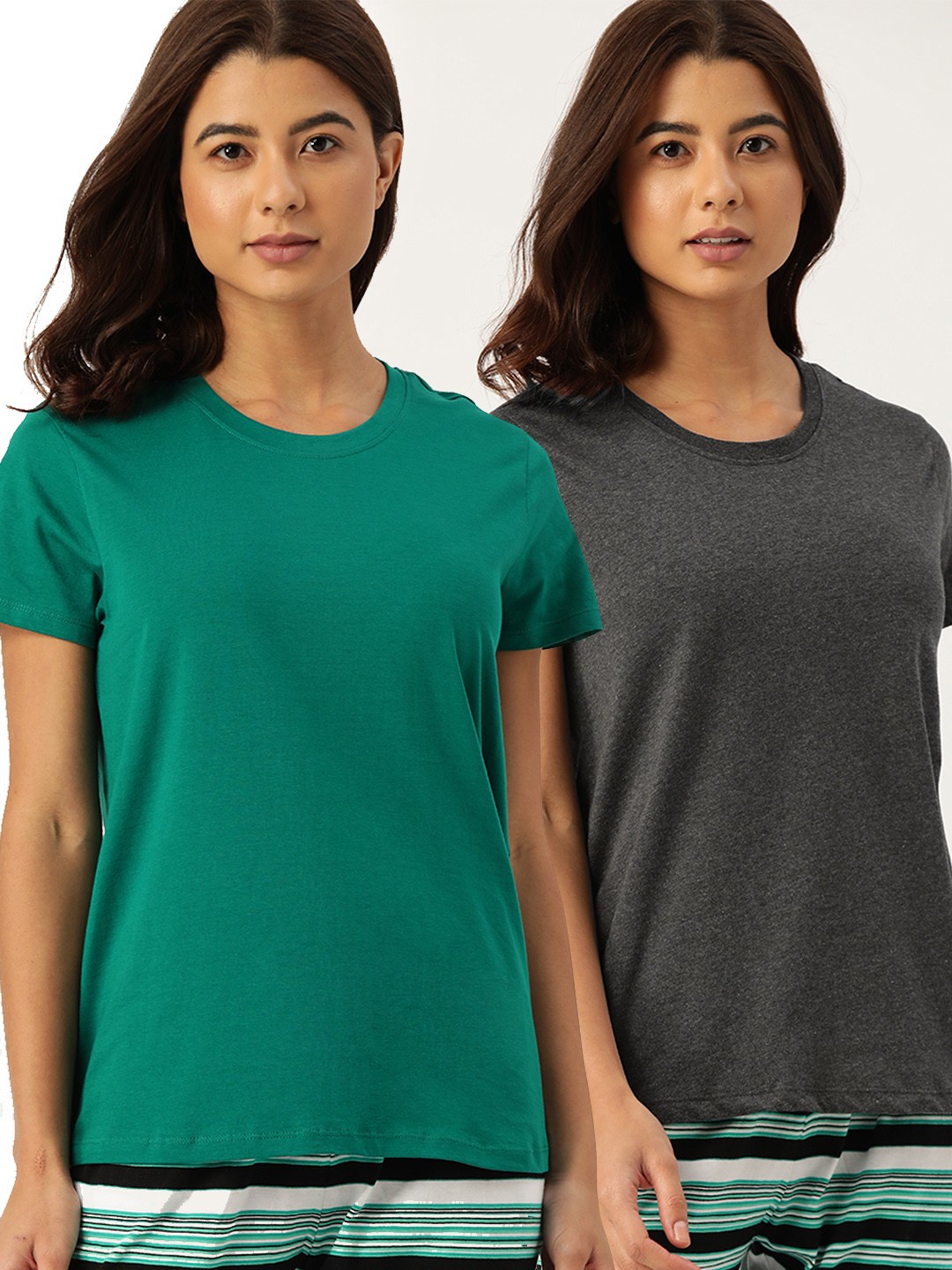

ETC Women Pack of 2 Solid Lounge T-Shirts, Green