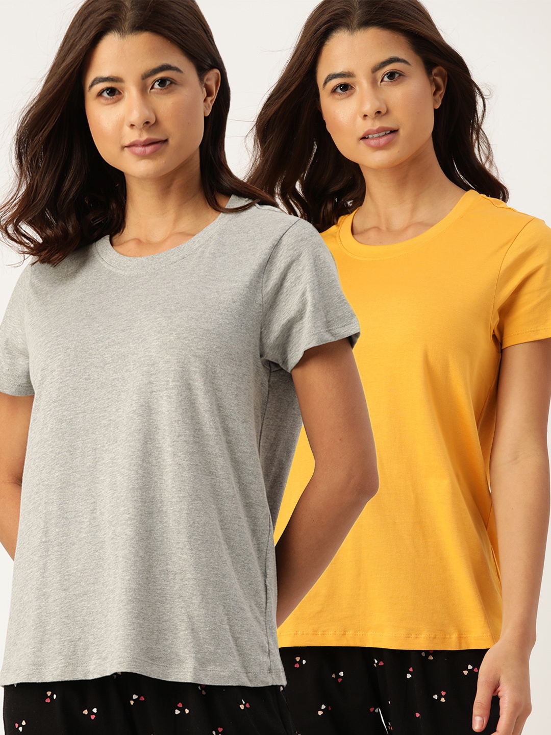 

ETC Women Pack of 2 Solid Lounge T-Shirts, Grey melange