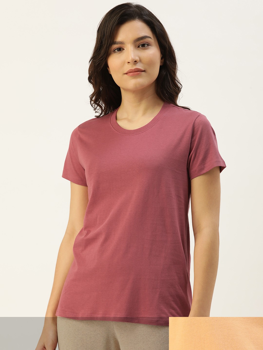 

ETC Women Set of 2 Solid Lounge Pure Cotton T-shirt, Pink