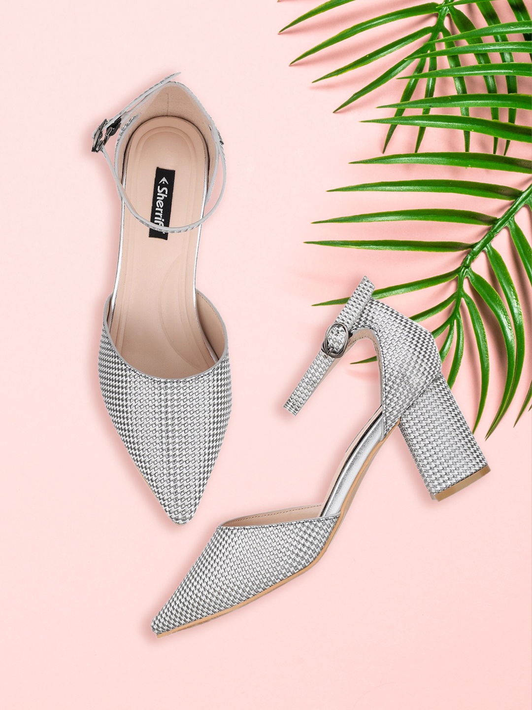 

Sherrif Shoes Grey Textured Block Pumps