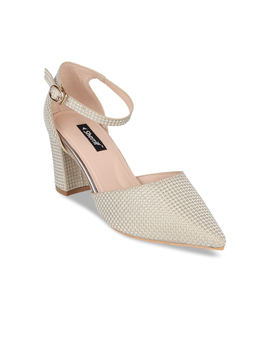 

Sherrif Shoes Gold-Toned Textured Block Peep Toes