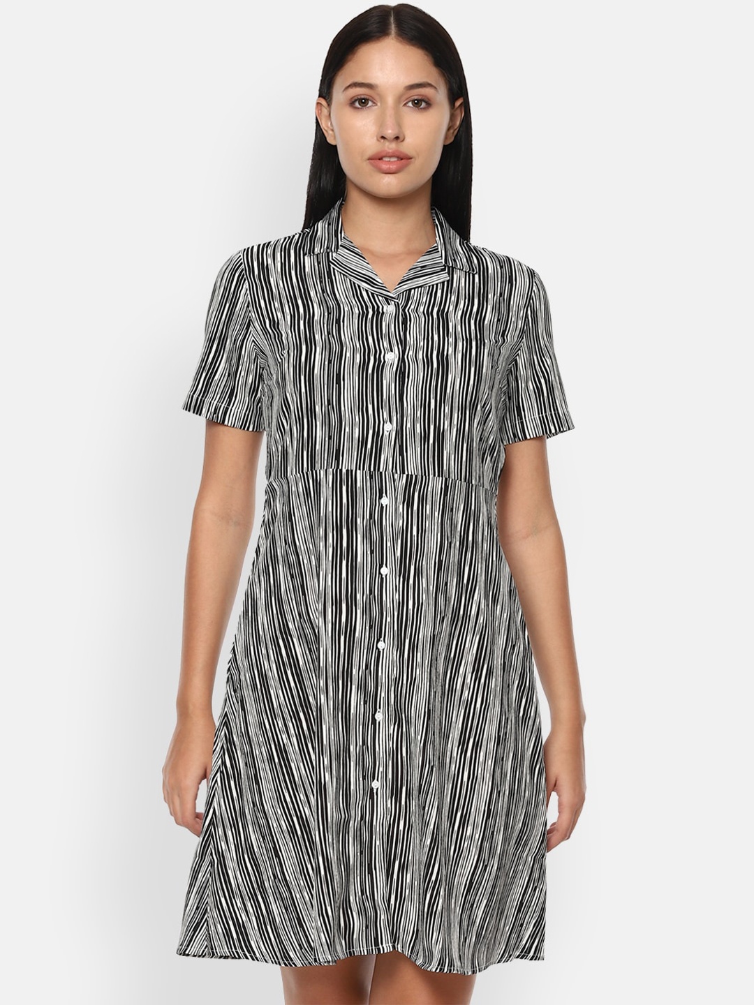 

Van Heusen Woman Black & White Striped Shirt Dress