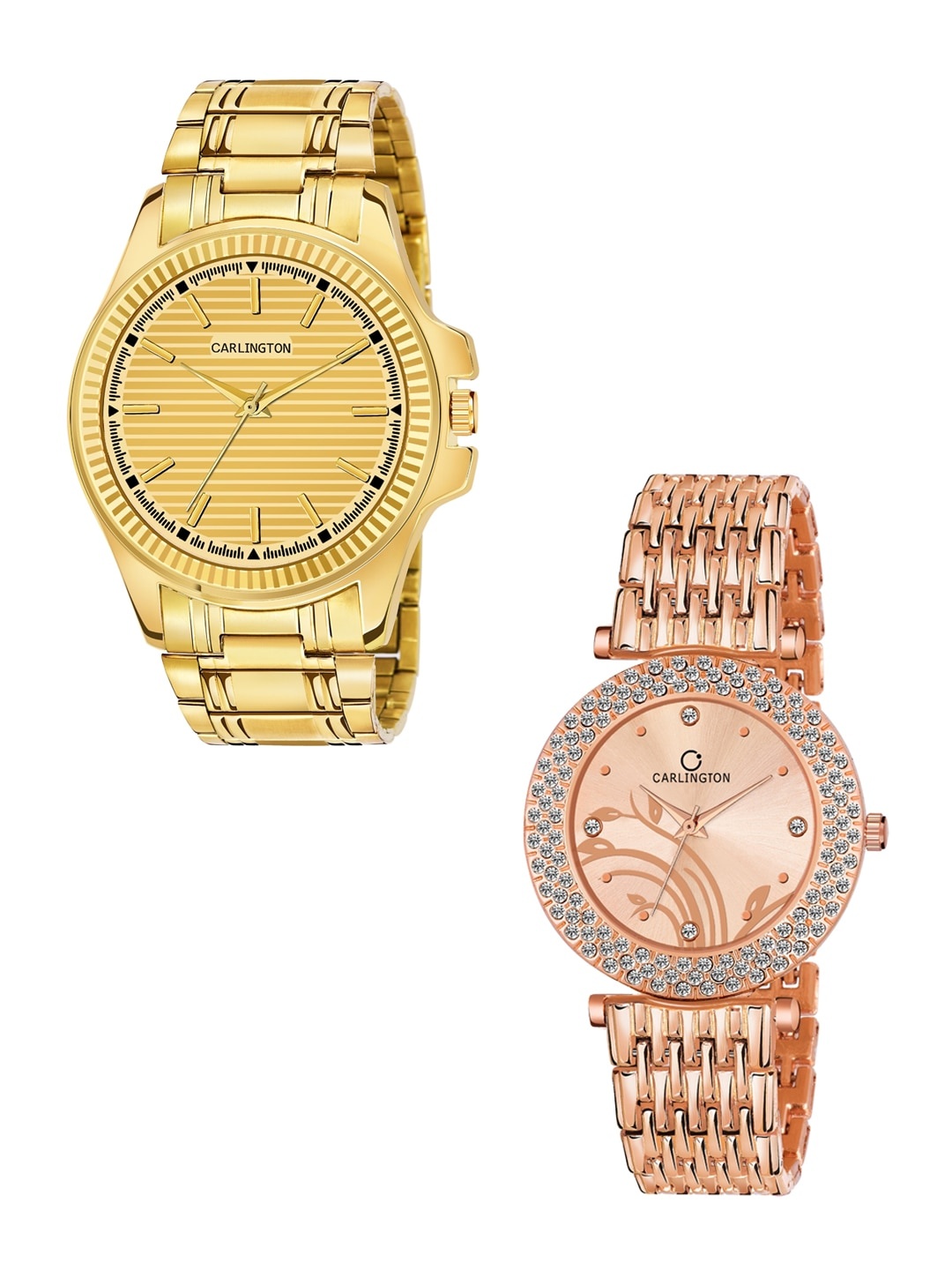 

CARLINGTON Unisex Set of 2 Analogue Watch - Combo CT-6120GG and 105 RoseGold, Gold